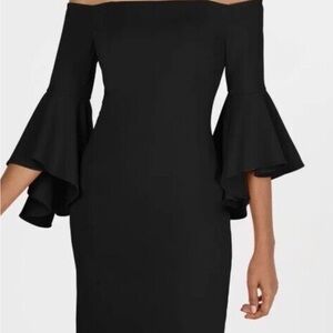Calvin Klein Black Off-Shoulder Bell Sleeve Sheath Dress